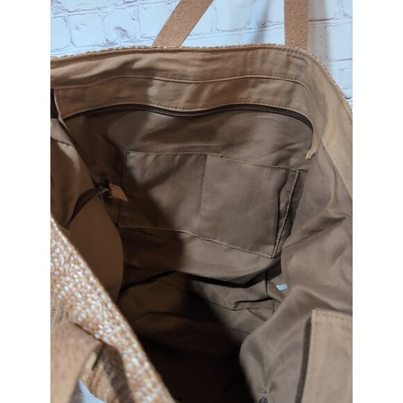 Sun 'N' Sand Woven Poly Straw Beach Tote Bag Faux Leather Handles Embroidered - Picture 10 of 15